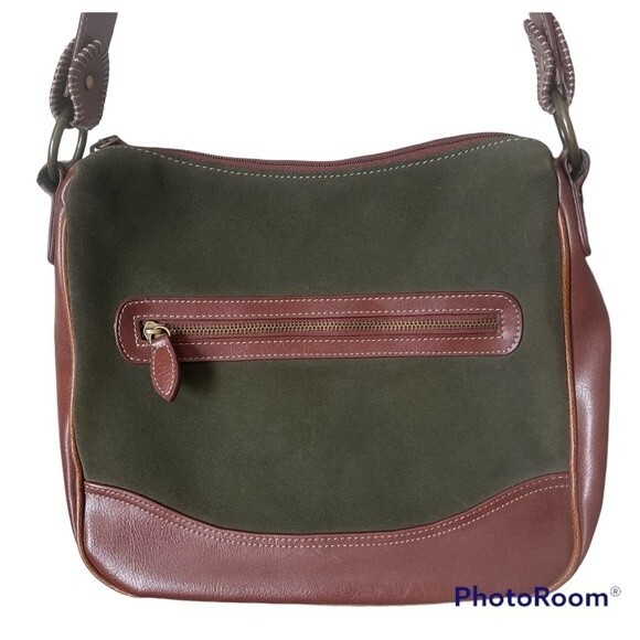 Dockers Suede Army Green & Brown Genuine Leather Purse - Shoulder Bag - EUC - Picture 3 of 11